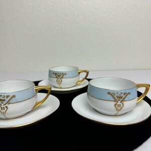 Vintage Rosenthal Sels Bavaria Set of 3 Coffee Cup and Saucer White Blue Gold